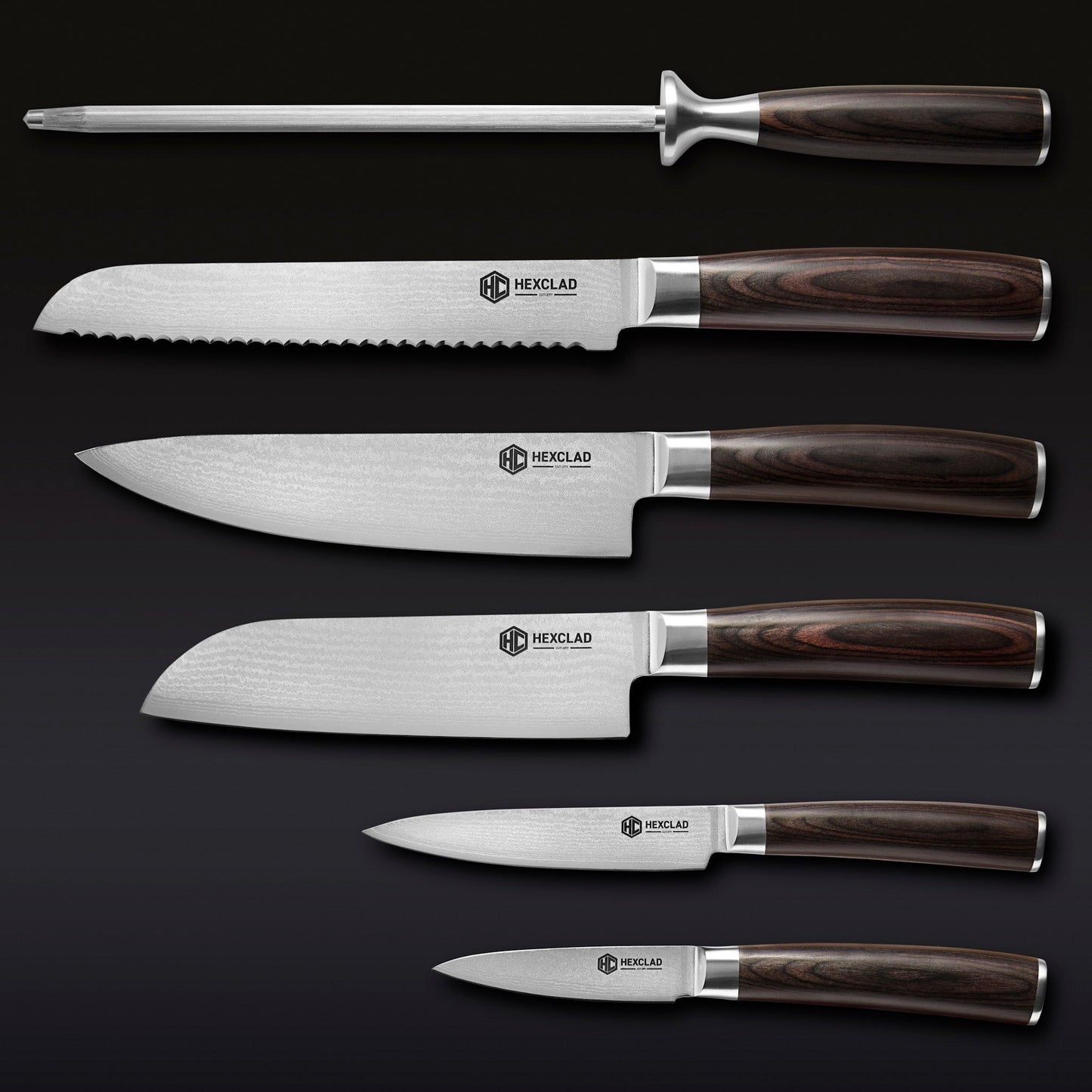 Damascus Steel Knife Set, 7-pc (Espresso)