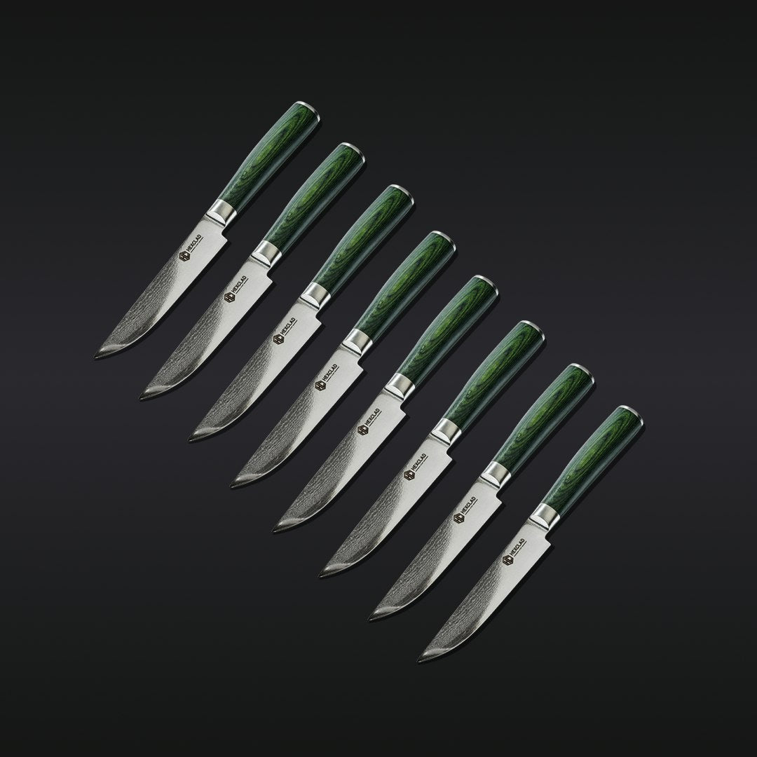 Damascus Steel Steak Knife Set, 8-pc (Green)